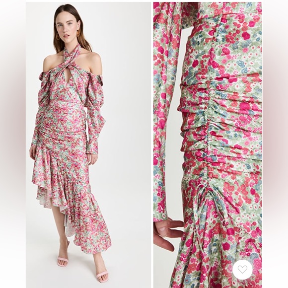 NWT Hellessy Meadon Floral maxi Skirt asymmetrical high low slit ruched - Picture 5 of 15